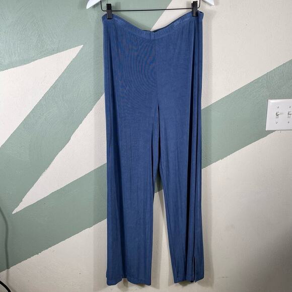 Chico’s Travelers Womens Sz 3 Blue Pull On Slinky Lounge Acetate Pants High Rise - Picture 1 of 8